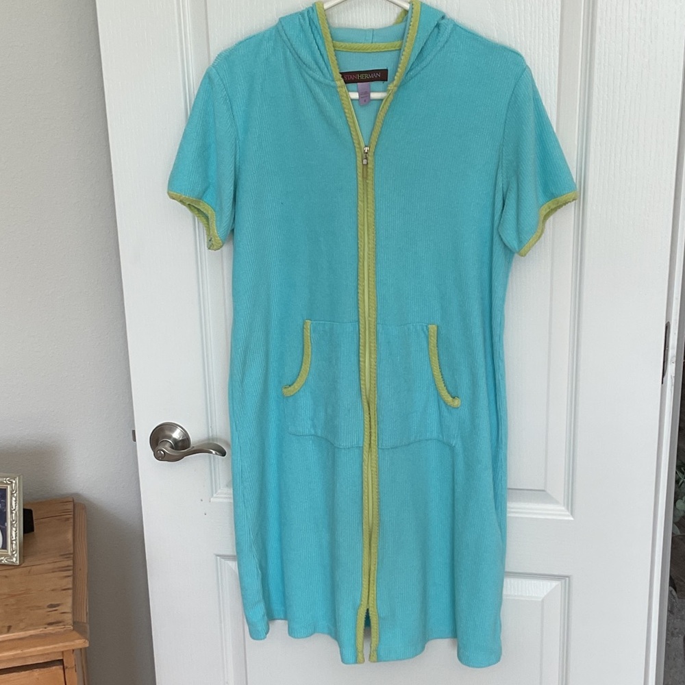 Turquoise Hooded Robe with Lime Accents